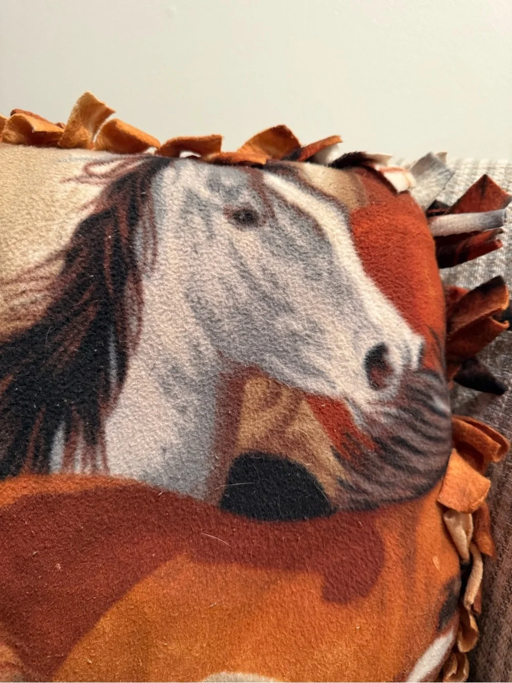 Fleece Horse Print Accent Pillow - Brown & White Horses